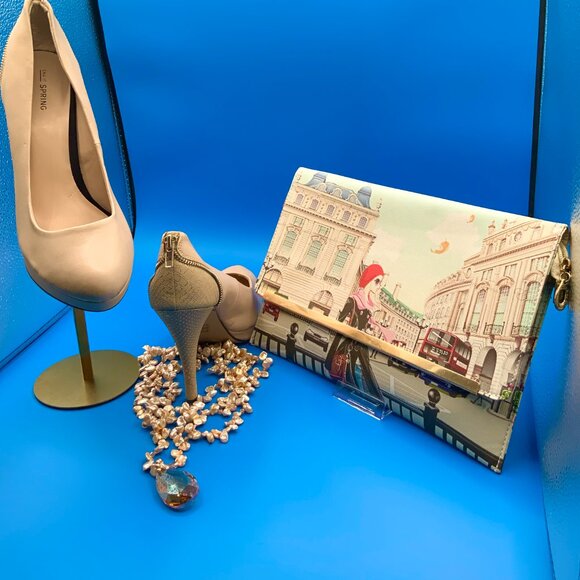 🎨Style Muse in the City:JS Heels, Art-Inspired Clutch & Statement Pearls Bundle - Picture 1 of 4